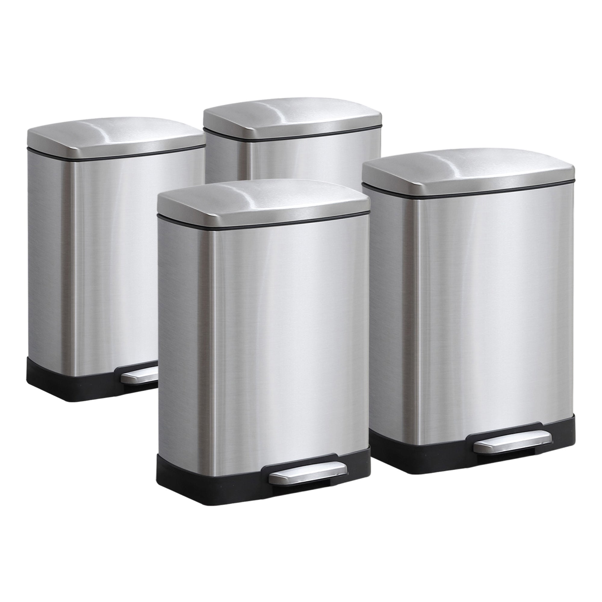 SOGA 4X Foot Pedal Stainless Steel Rubbish Recycling Garbage Waste Trash Bin Rectangular Shape 12L Silver $ 337.90