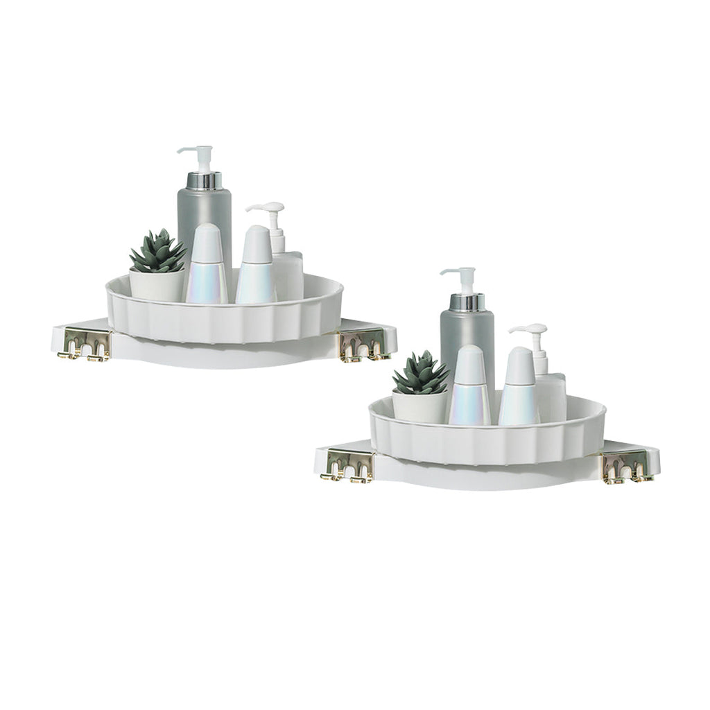 SOGA 2X White 360 Degree Wall-Mounted Rotating Bathroom Organiser Corner Vanity Rack Toilet Adhesive Storage Shelf $ 65.50