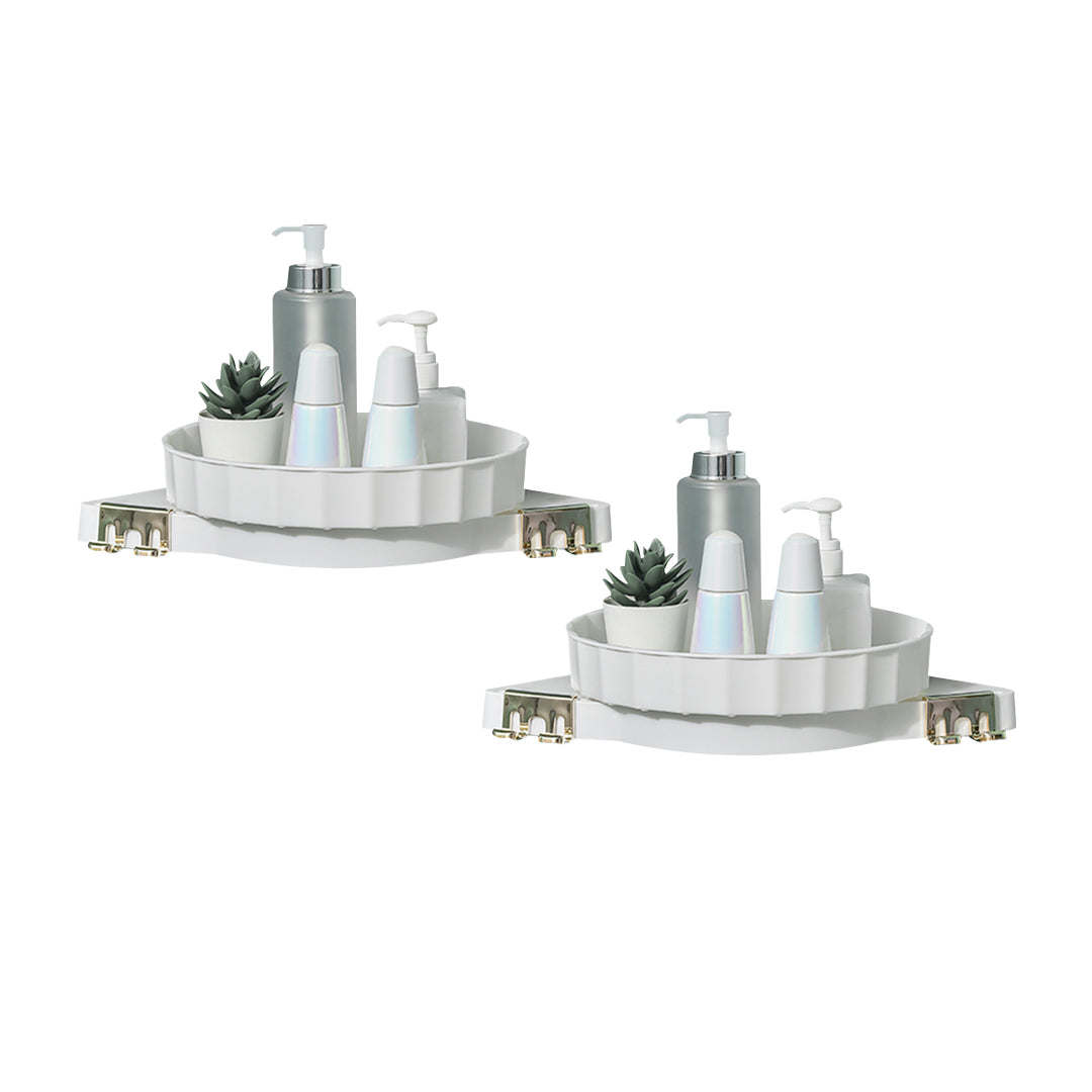 SOGA 2X White 360 Degree Wall-Mounted Rotating Bathroom Organiser Corner Vanity Rack Toilet Adhesive Storage Shelf $ 65.50