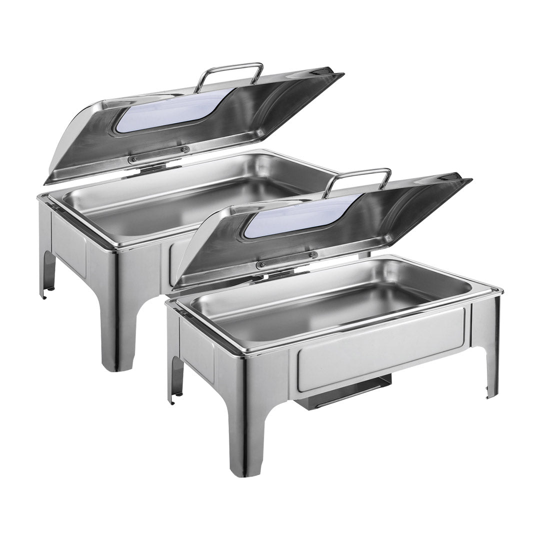 SOGA 2X 9L Rectangular Stainless Steel Soup Warmer Roll Top Chafer Chafing Dish Set with Glass Visual Window Lid $ 801.90