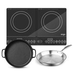 SOGA Dual Burners Cooktop Stove 30cm Cast Iron Frying Pan Skillet and 28cm Induction Fry Pan $ 344.90