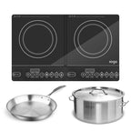 SOGA Dual Burners Cooktop Stove 17L Stainless Steel Stockpot 28cm and 30cm Induction Fry Pan $ 407.50