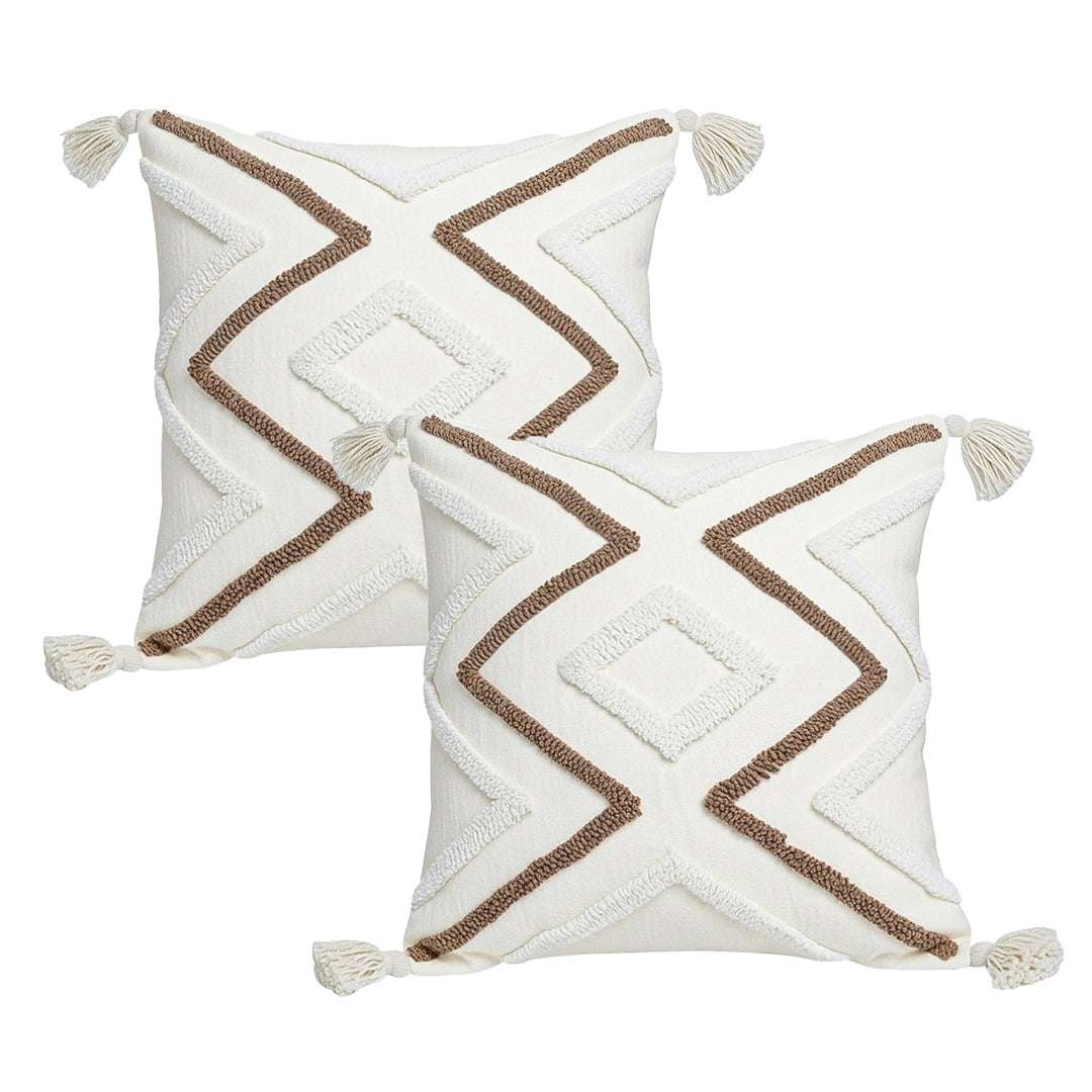 SOGA 2X Boho Tufted Cushion 45cm Tassel White Brown Geometric Decorative Throw Pillow $ 140