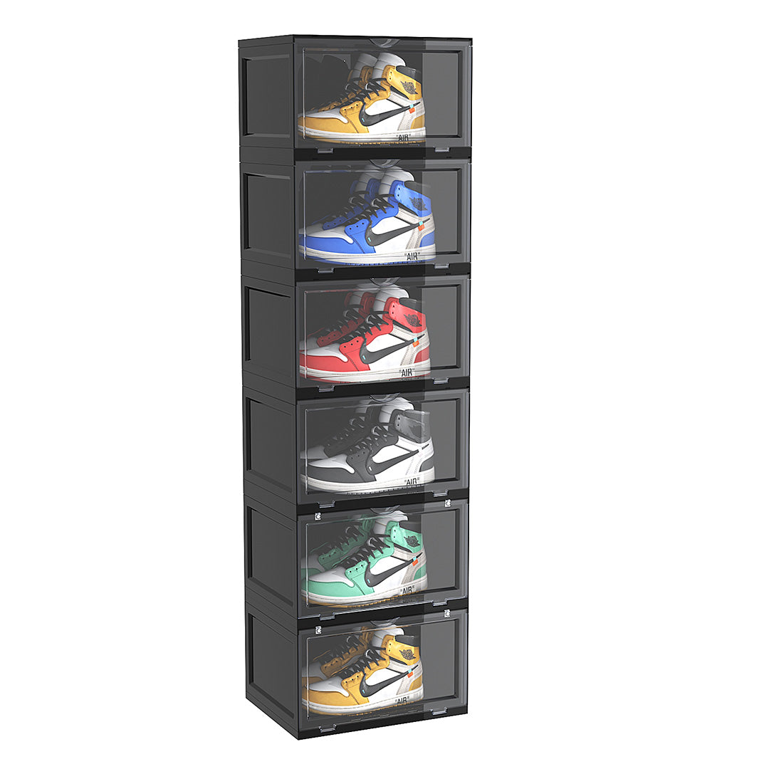 SOGA 6 Tier Black Portable Shoe Organiser Sneaker Footwear Folding Plastic Bin Stackable Storage Box with Magnetic Door $ 166.90