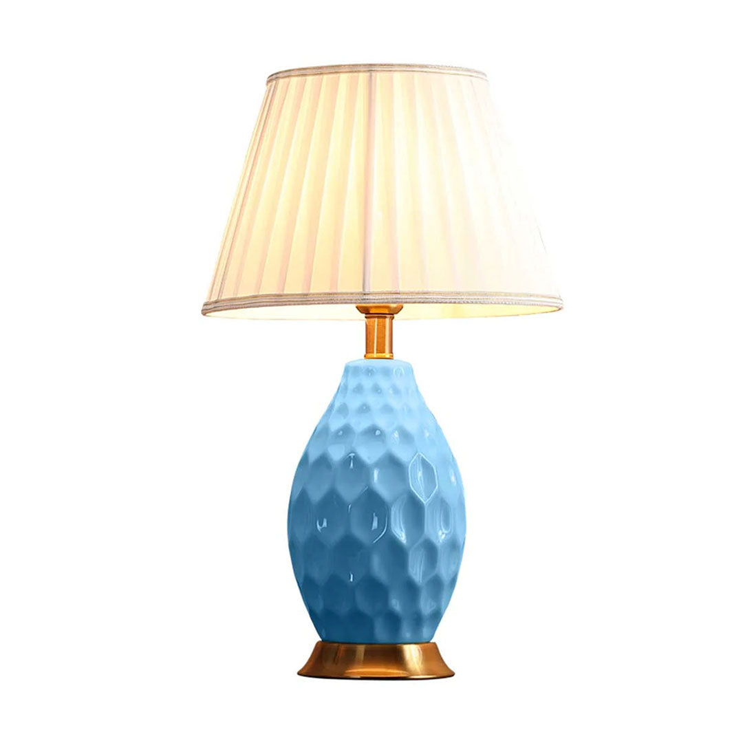 SOGA Textured Ceramic Oval Table Lamp with Gold Metal Base Blue