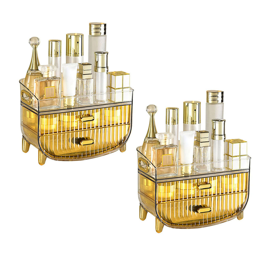 SOGA 2X 3 Tier Golden Yellow Multifunctional Countertop Cosmetic Storage Makeup Skincare Holder Jewelry Cabinet Bathroom Desk Drawer Vanity Organiser