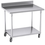 SOGA 100cm Commercial Catering Kitchen Stainless Steel Prep Work Bench Table with Backsplash and Caster Wheels $ 759.90
