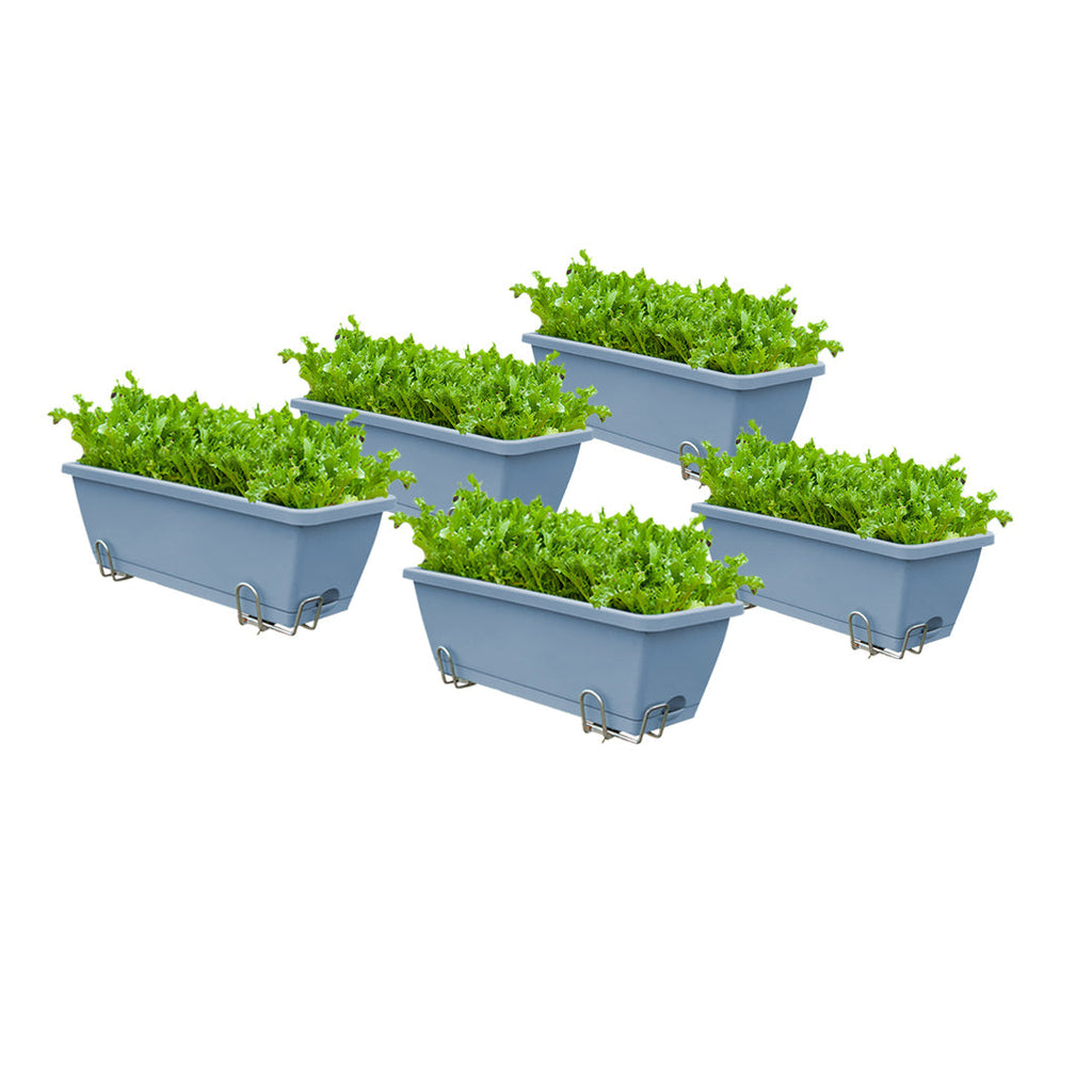 SOGA 49.5cm Blue Rectangular Planter Vegetable Herb Flower Outdoor Plastic Box with Holder Balcony Garden Decor Set of 5 $ 103.90