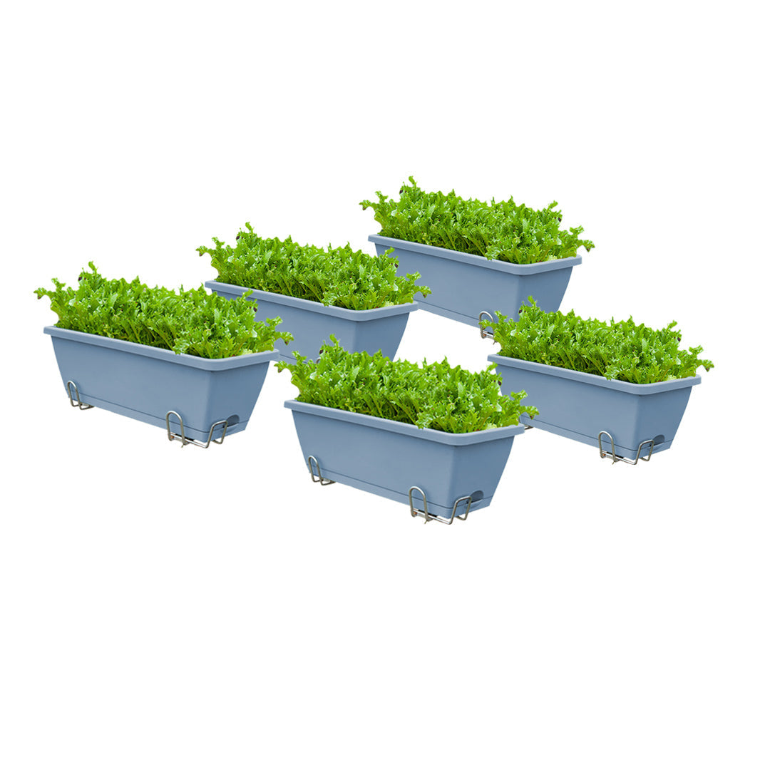 SOGA 49.5cm Blue Rectangular Planter Vegetable Herb Flower Outdoor Plastic Box with Holder Balcony Garden Decor Set of 5 $ 103.90