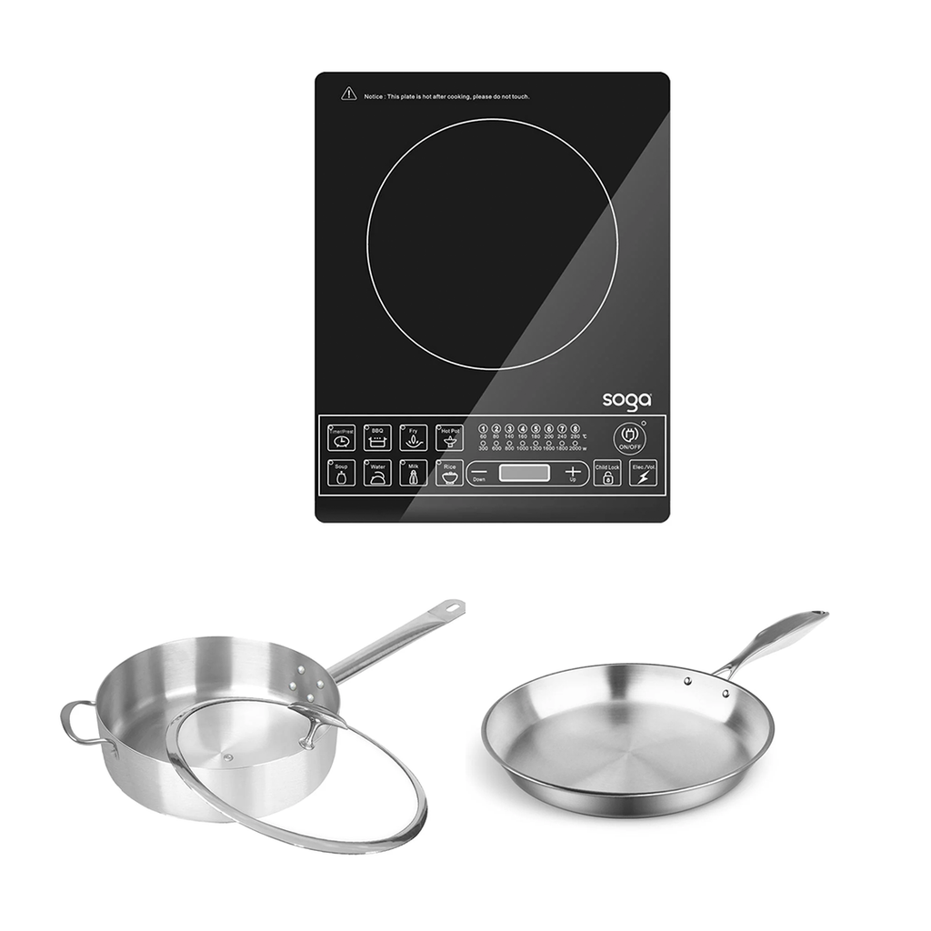 SOGA Kitchenware Bundle – Smart Induction Cooktop, 30cm Saucepan & 28cm Fry Pan $ 261