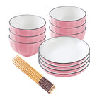SOGA Pink Japanese Style Ceramic Dinnerware Crockery Soup Bowl Plate Server Kitchen Home Decor Set of 10 $ 72.50