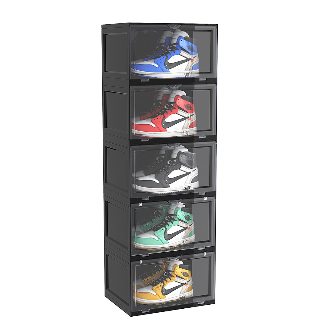 SOGA 5 Tier Black Portable Shoe Organiser Sneaker Footwear Folding Plastic Bin Stackable Storage Box with Magnetic Door $ 144.50