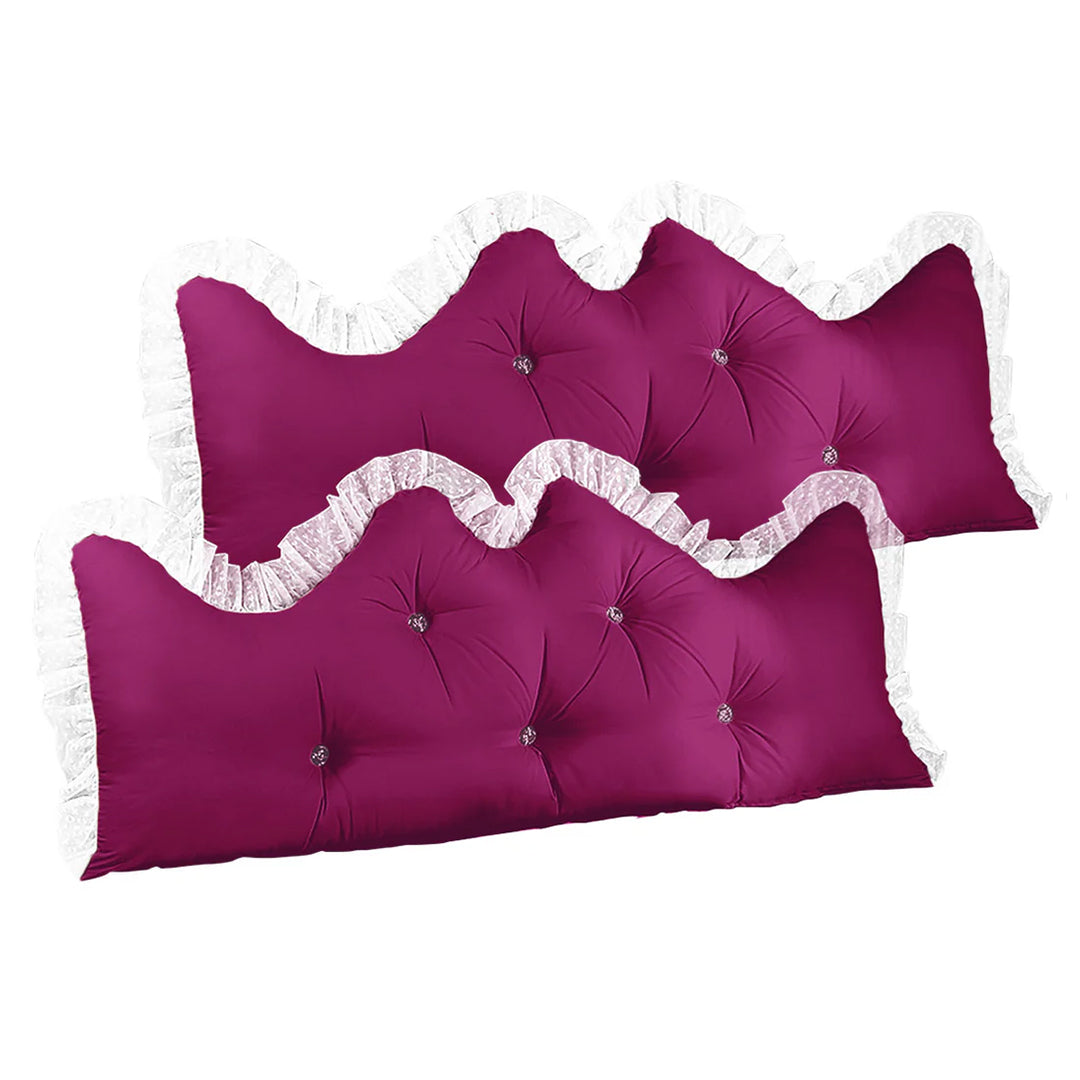 SOGA 2X 150cm Burgundy Princess Bed Pillow Headboard Backrest Bedside Tatami Sofa Cushion with Ruffle Lace Home Decor
