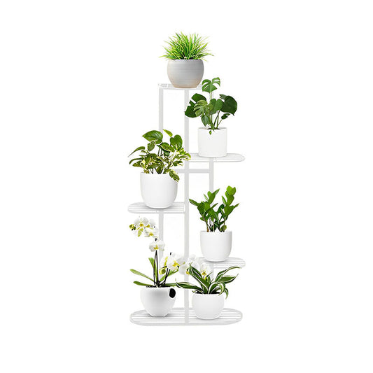 SOGA 5 Tier 6 Pots White Metal Plant Rack Flowerpot Storage Display Stand Holder Home Garden Decor
