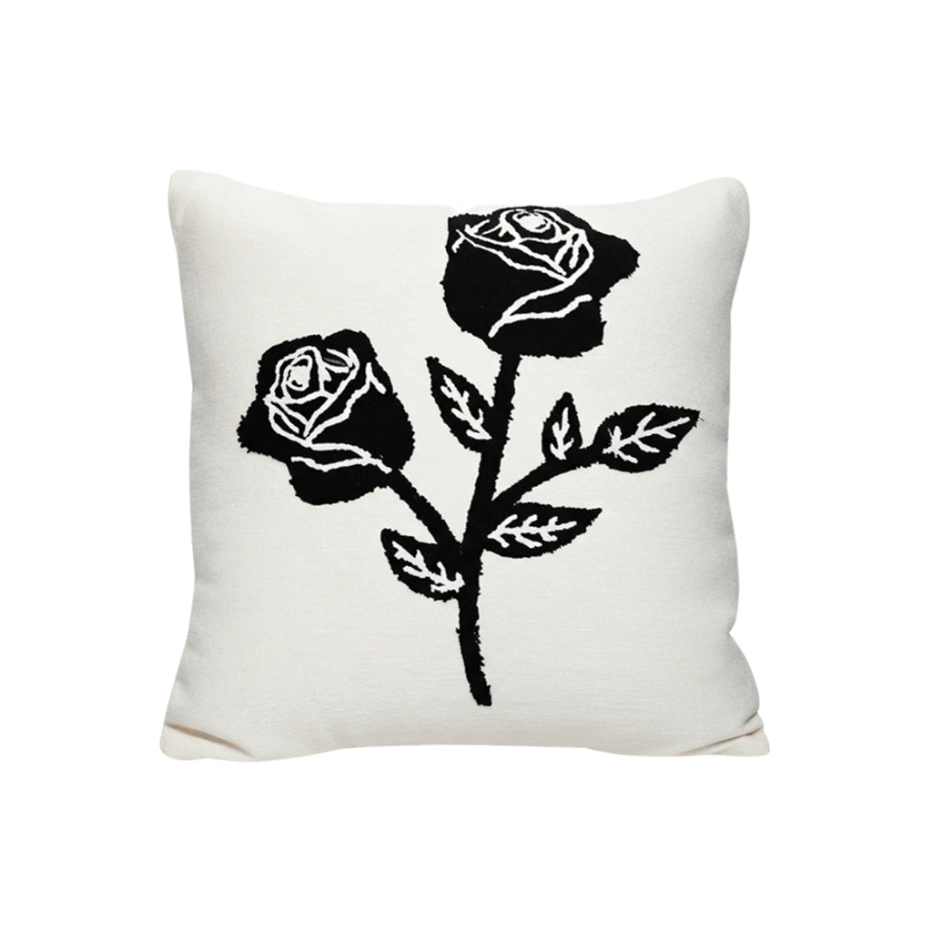 SOGA 45cm White Black Rose Floral Embroidered Throw Pillow $ 66.90