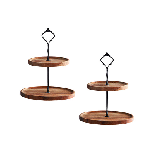 SOGA 2X 15cm 2 Tier Brown Round Wooden Acacia Dessert Tray Cake Snacks Cupcake Stand Buffet Serving Countertop Decor $ 86.50