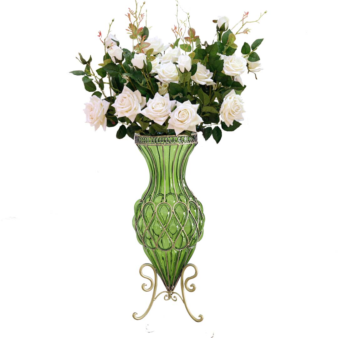 SOGA 67cm Green Glass Tall Floor Vase and 12pcs White Artificial Fake Flower Set $ 488.90