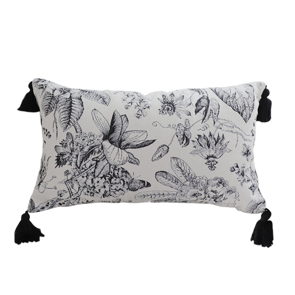 SOGA 35cm Throw Pillow Black and White Floral Print Elegant with Tassel Accents Home Decor $ 57.90