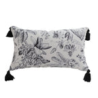 SOGA 35cm Throw Pillow Black and White Floral Print Elegant with Tassel Accents Home Decor $ 57.90
