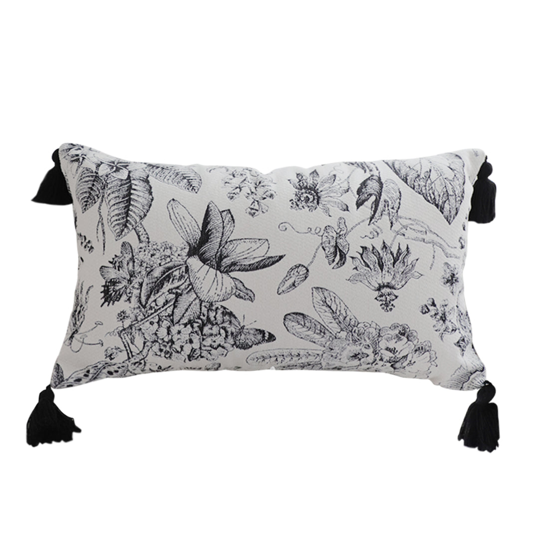 SOGA 35cm Throw Pillow Black and White Floral Print Elegant with Tassel Accents Home Decor $ 57.90