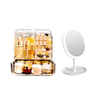 SOGA Transparent Cosmetic Storage Skincare Holder and 20cm White Rechargeable LED Light Makeup Tabletop Mirror Set $ 107.90