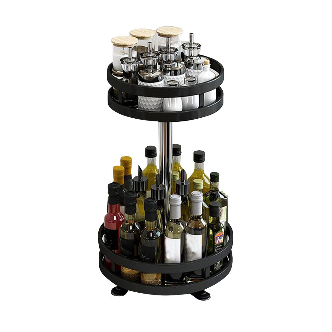 SOGA 2 Tier Steel Black Round Rotating Multi-Function Kitchen Portable Storage Spice Seasoning Kitchen Countertop Organiser Shelf $ 33.50