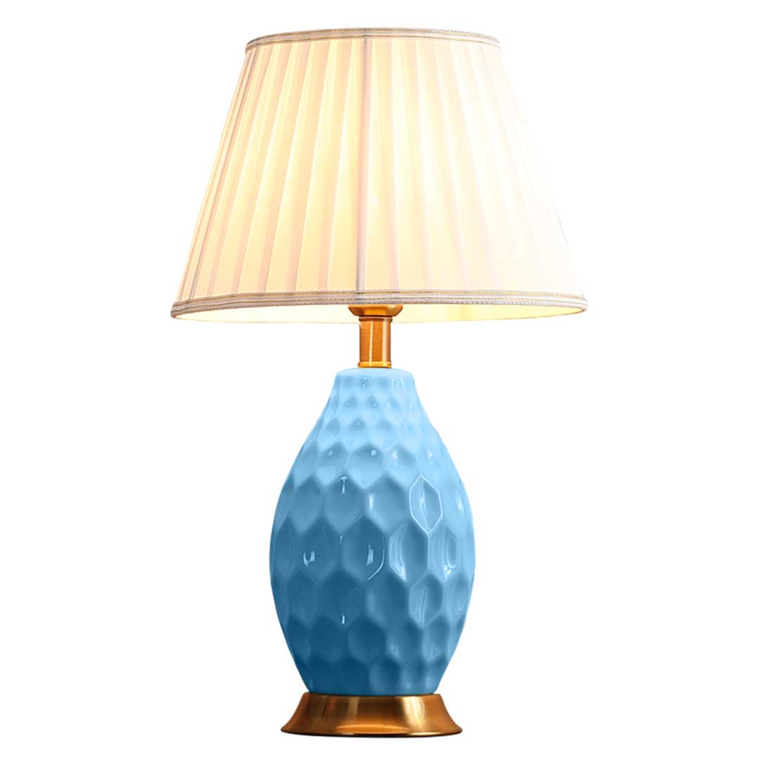 SOGA Textured Ceramic Oval Table Lamp with Gold Metal Base Blue $ 211.50