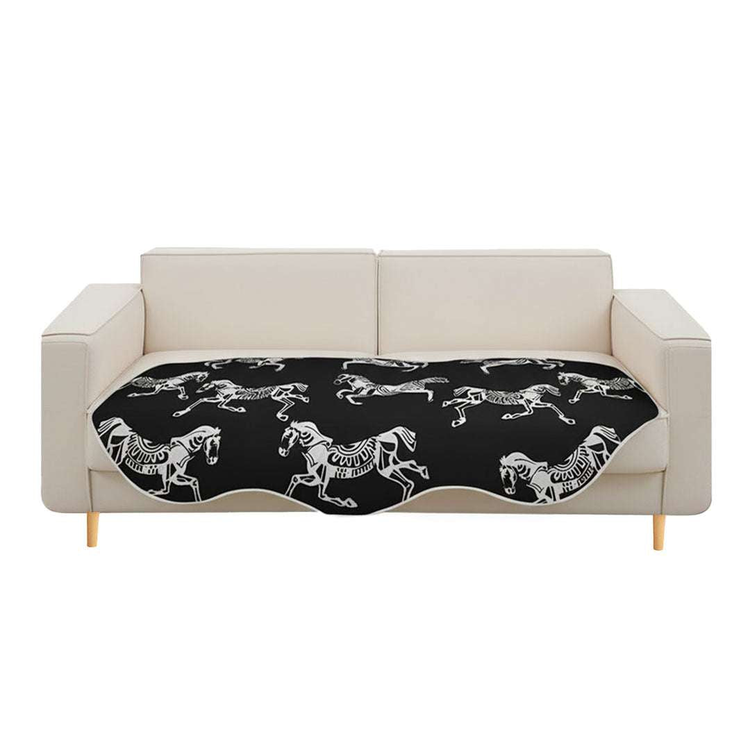 SOGA Four-Seater Black Horse Print 90x260cm Throw Blanket Sofa Cover $ 144