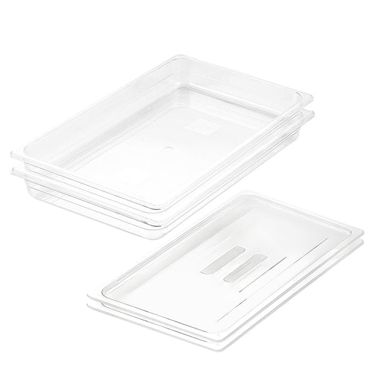 SOGA 65mm Clear GN Pan 1/1 Food Tray Bundle of 2 with Lid