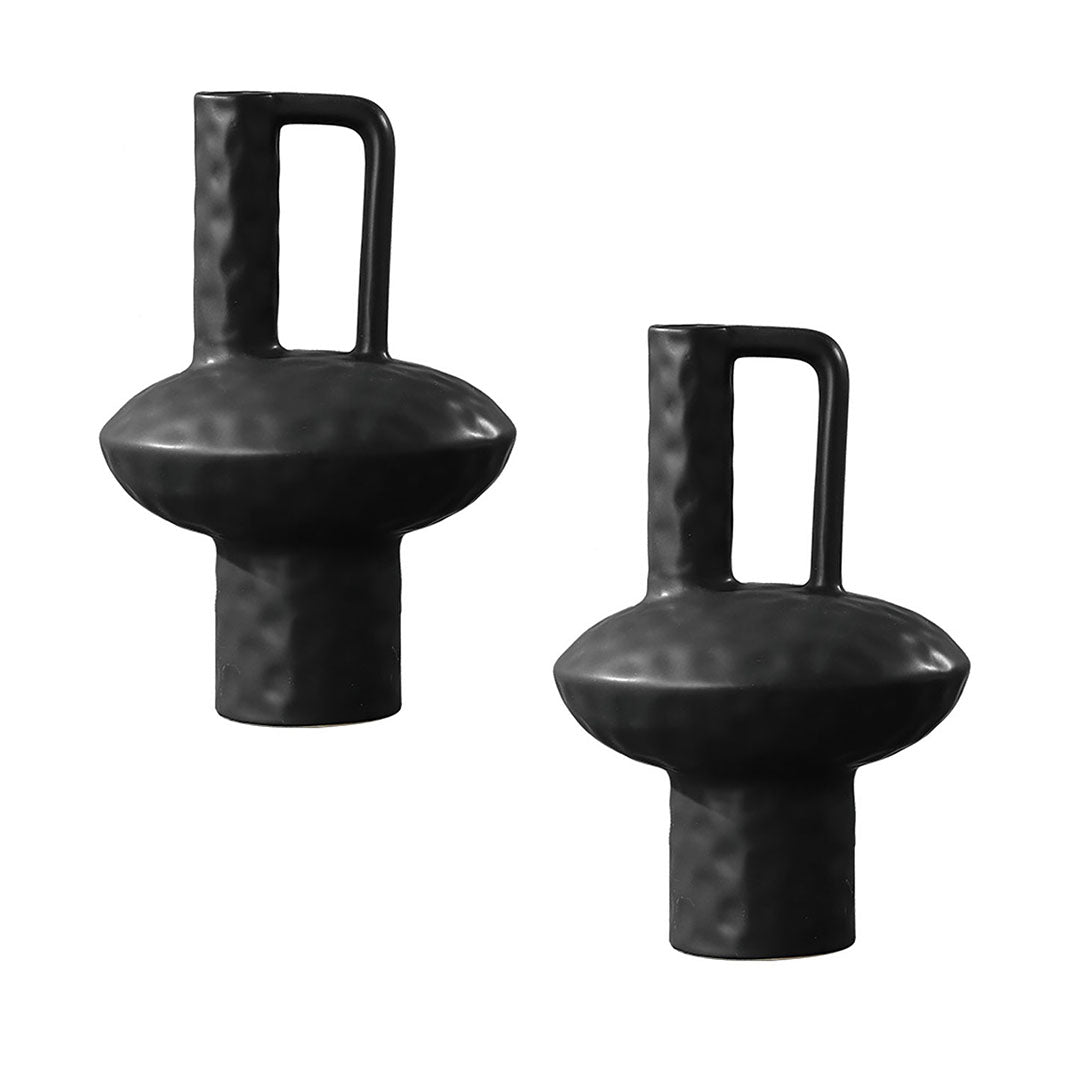 SOGA 2X 20x30cm Ornament Contemporary Black Ceramic Vase Decorative for Minimalist and Elegant Home Decor $ 172.90
