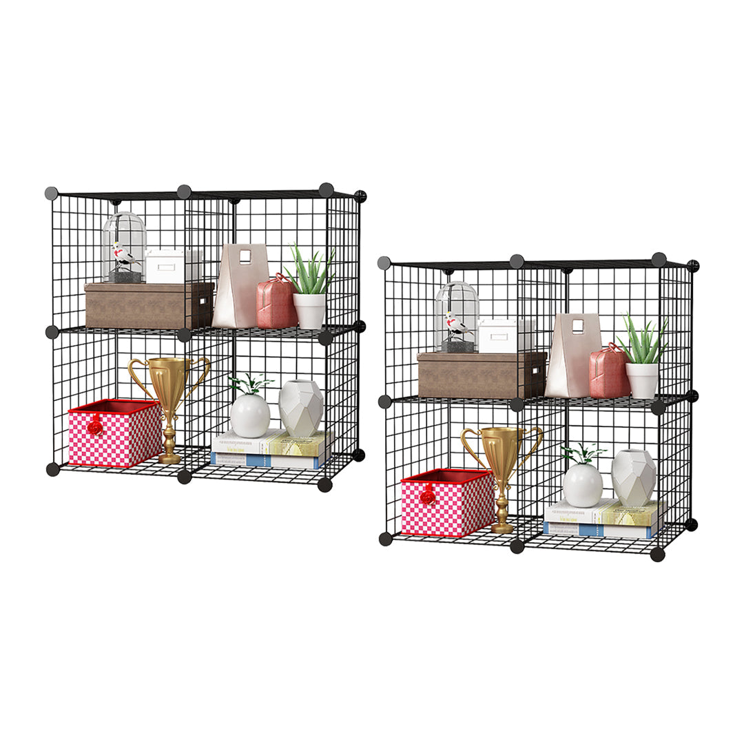 SOGA 2X Black Portable 4-Cube Storage Organiser Foldable DIY Modular Grid Space Saving Shelf $ 122.90