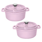 SOGA 2X 22cm Pink Cast Iron Ceramic Stewpot Casserole Stew Cooking Pot With Lid $ 193.90