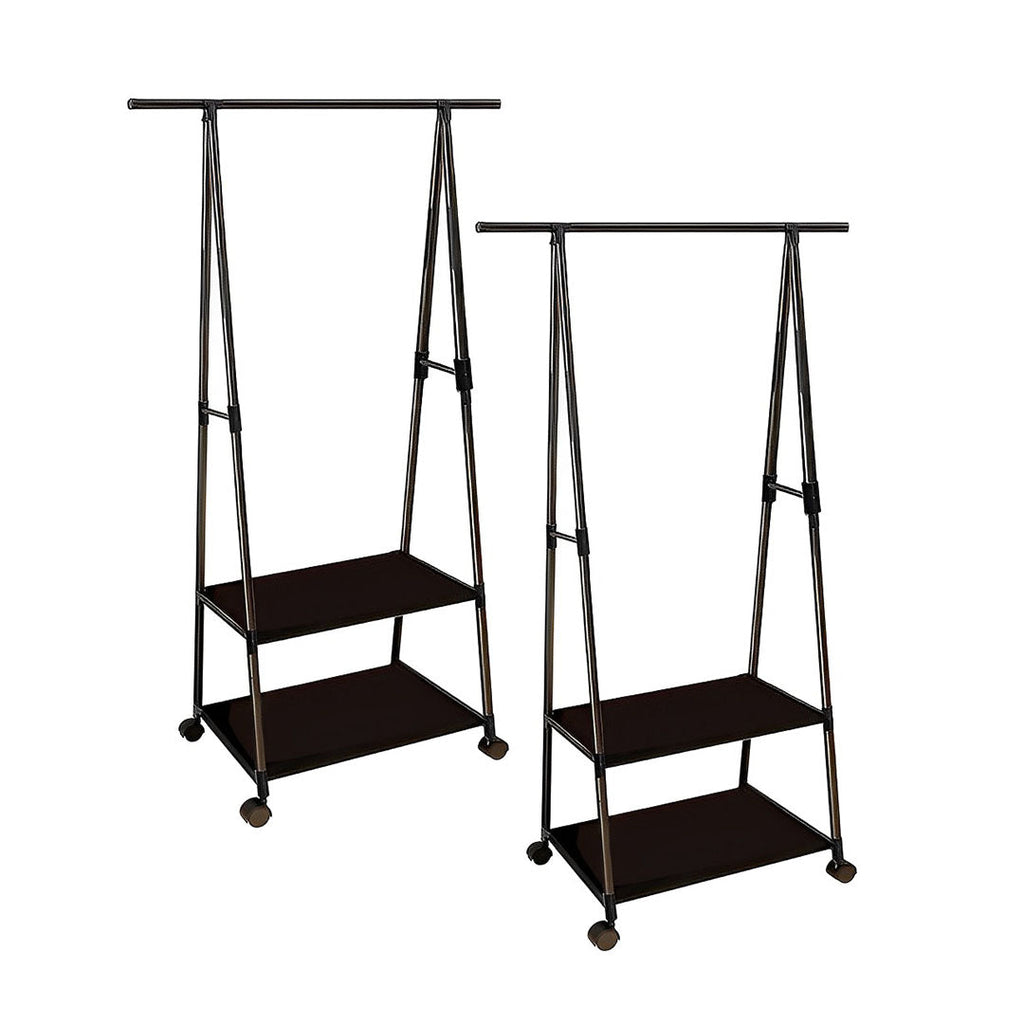 SOGA 2X 2-in-1 Organiser Clothes Shoe Rack Space-Saving Triangular Storage with Wheels Black $ 129.50