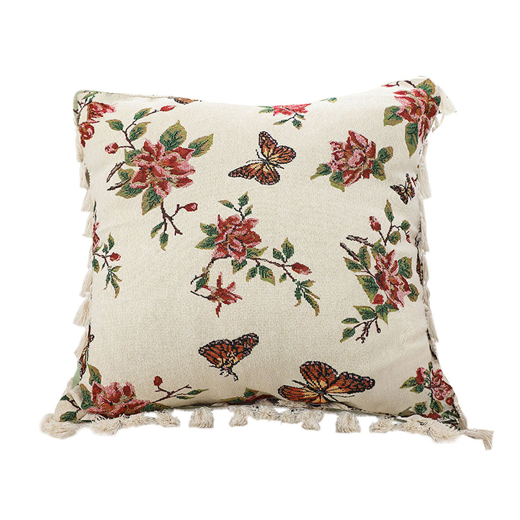SOGA 45cm Creamy White French Vintage Butterfly Loves Flowers Tassel Throw Pillow $ 55.50