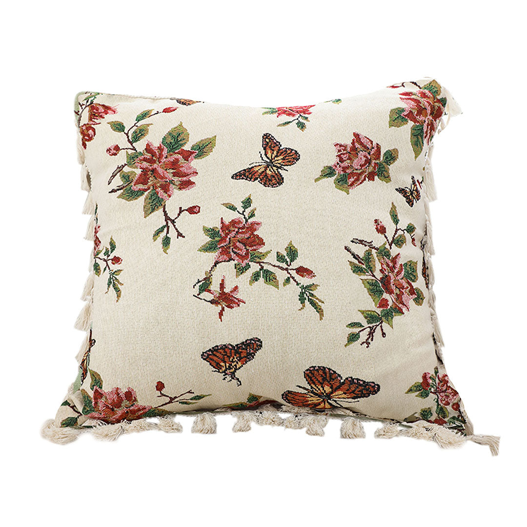 SOGA 45cm Creamy White French Vintage Butterfly Loves Flowers Tassel Throw Pillow $ 55.50