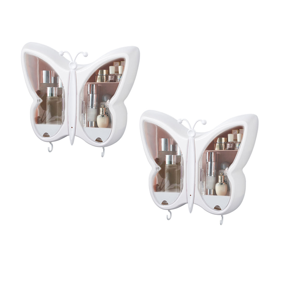 SOGA 2X White Butterfly Shape Wall-Mounted Makeup Organiser Dustproof Waterproof Bathroom Storage Box Home Decor $ 118.90