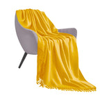 SOGA Yellow Acrylic Knitted Throw Blanket Solid Fringed Warm Cozy Woven Cover Couch Bed Sofa Home Decor $ 77.90