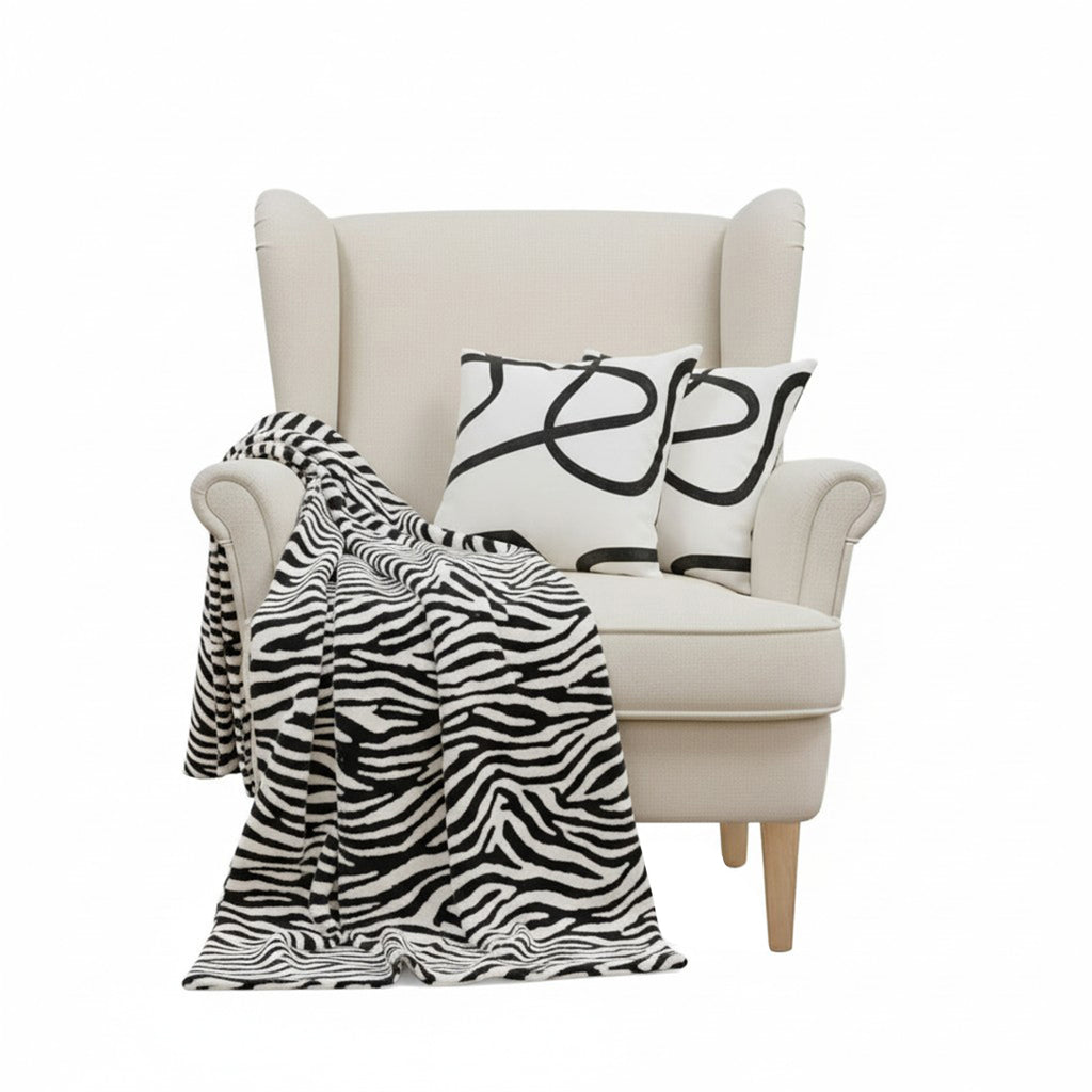 SOGA Home & Living Bundle – 2 White Letter Pillows & Black & White Zebra Throw