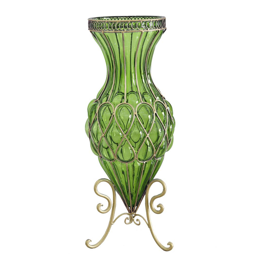 SOGA 67cm Green Glass Tall Floor Vase with Metal Flower Stand $ 399.90