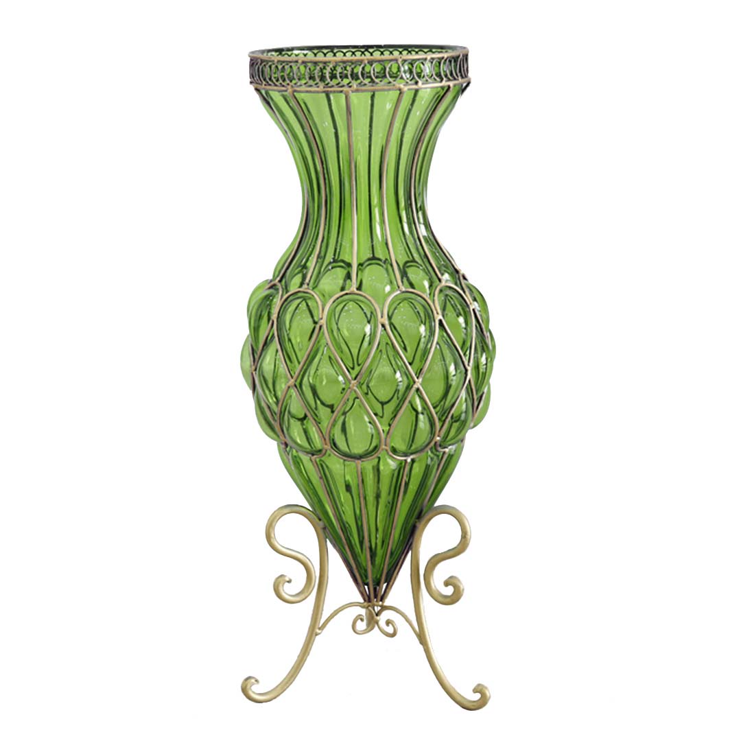 SOGA 67cm Green Glass Tall Floor Vase with Metal Flower Stand $ 399.90