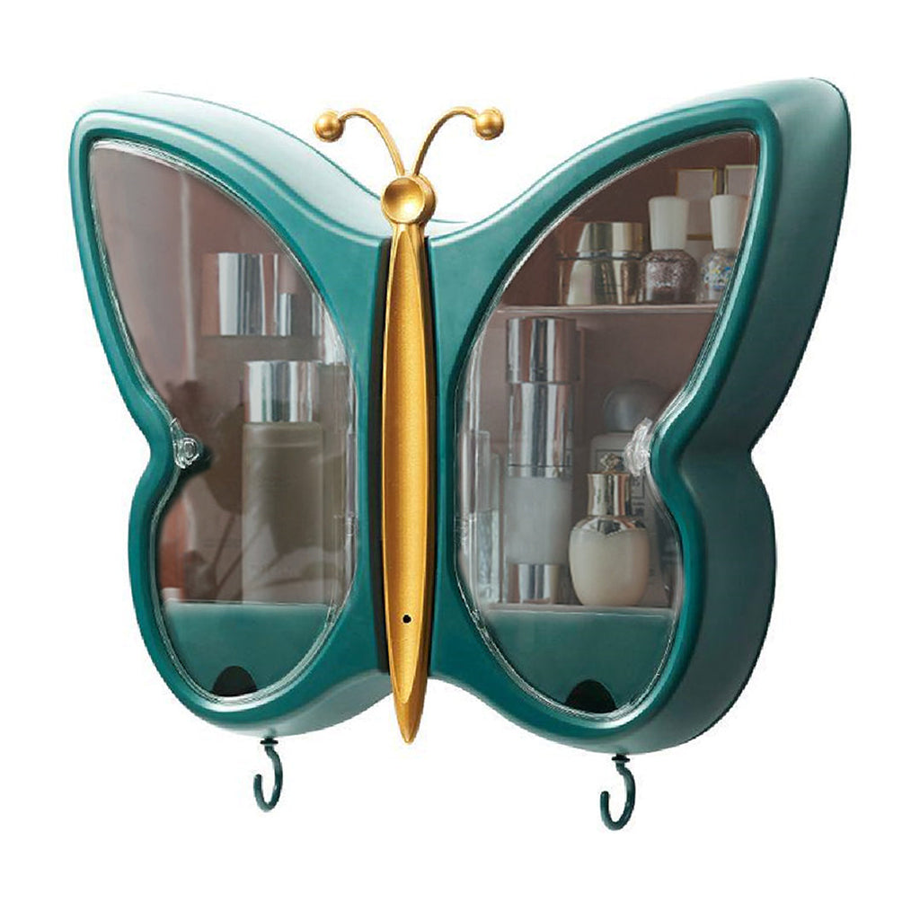SOGA Green Butterfly Shape Wall-Mounted Makeup Organiser Dustproof Waterproof Bathroom Storage Box Home Decor $ 61.50