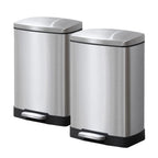 SOGA 2X Foot Pedal Stainless Steel Rubbish Recycling Garbage Waste Trash Bin Rectangular Shape 12L Silver
