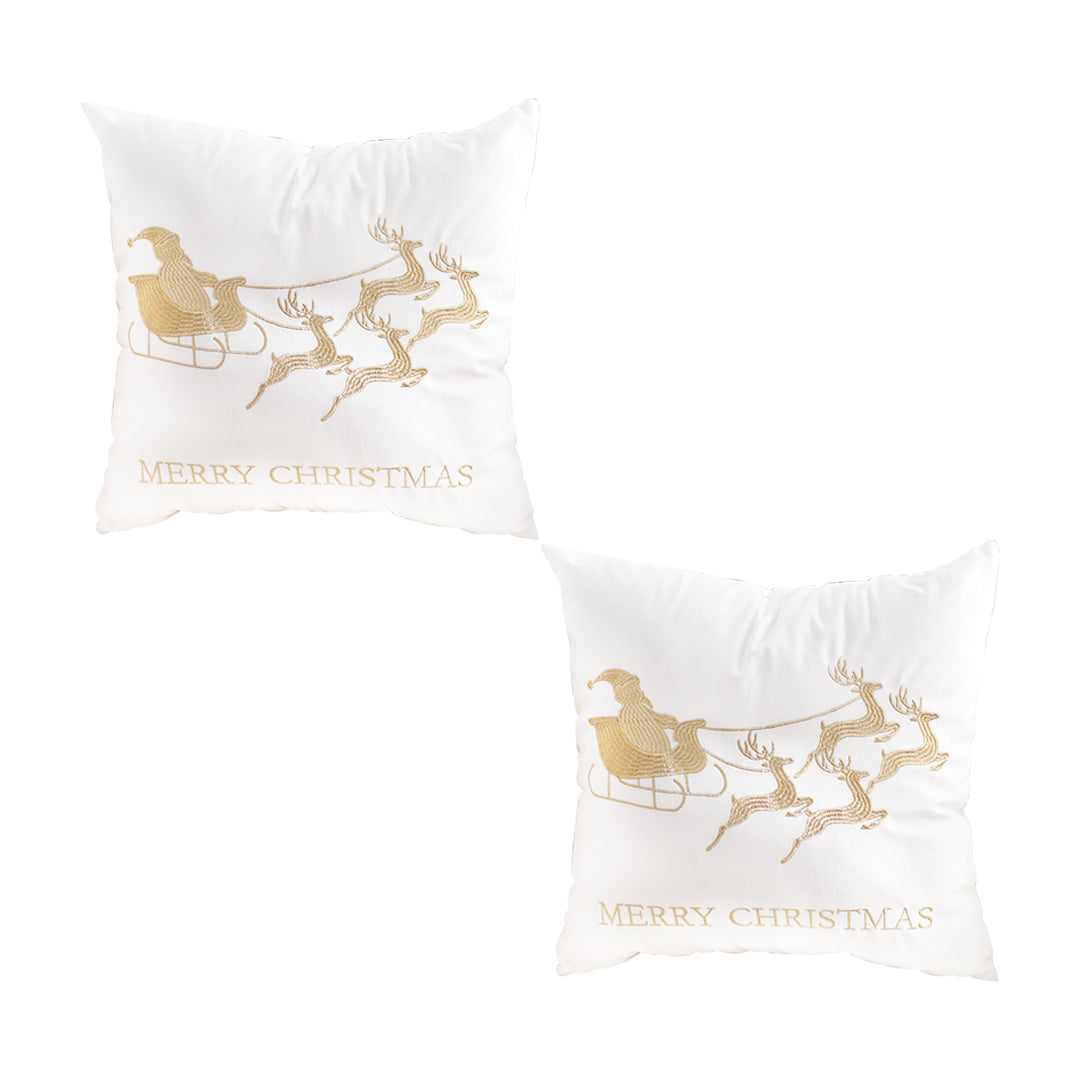 SOGA 2X 45cm Throw Pillow White with Golden Christmas Sleigh Design Festive Holiday Square Cushion Decor $ 90.90