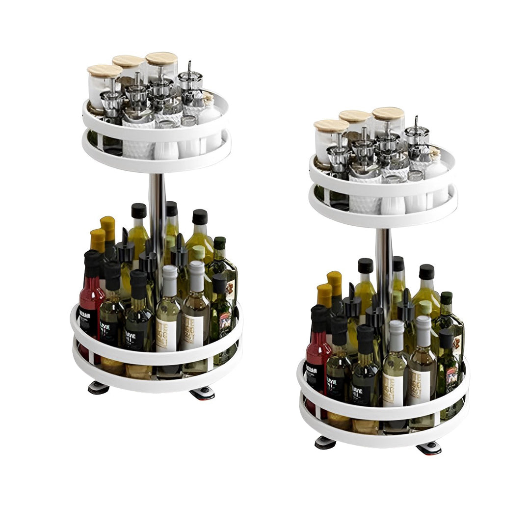 SOGA 2X 2 Tier Steel White Round Rotating Multi-Function Kitchen Portable Storage Spice Seasoning Kitchen Countertop Organiser Shelf $ 65.50