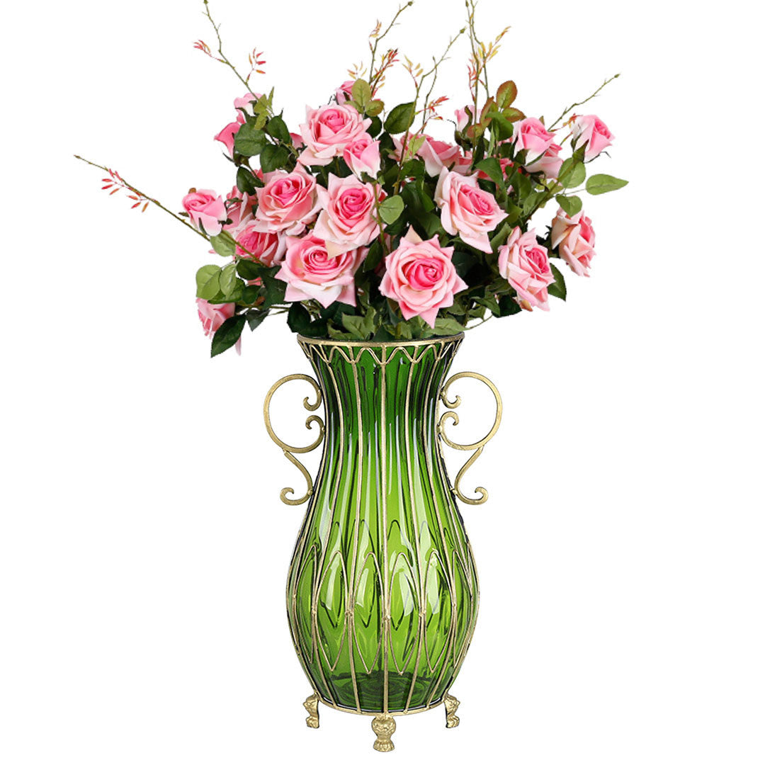 SOGA 51cm Green Glass Tall Floor Vase with 12pcs Pink Artificial Fake Flower Set $ 466.90