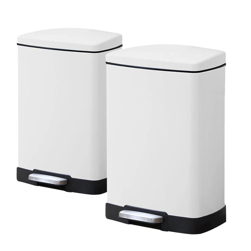 SOGA 2X Foot Pedal Stainless Steel Rubbish Recycling Garbage Waste Trash Bin Rectangular Shape 12L White