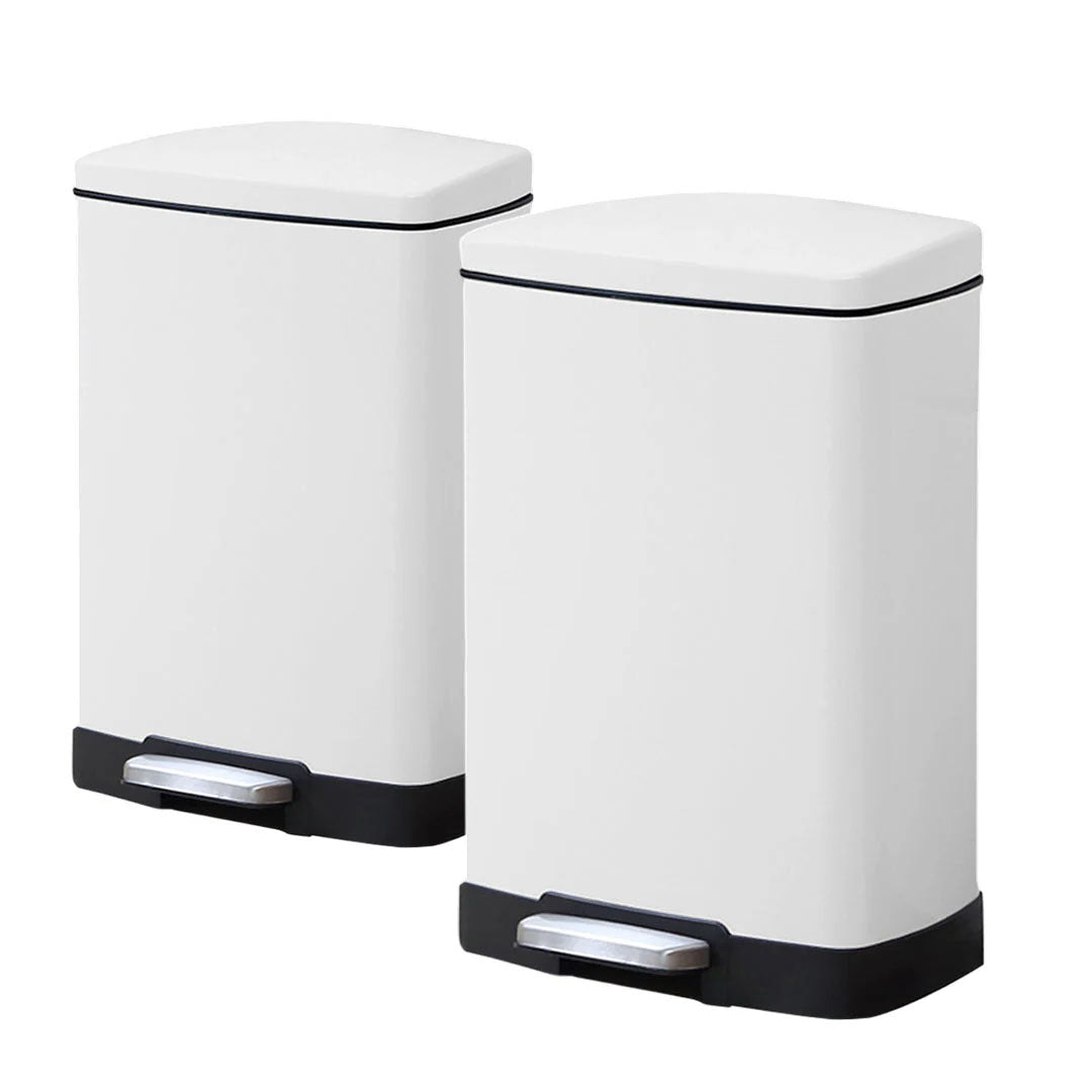 SOGA 2X Foot Pedal Stainless Steel Rubbish Recycling Garbage Waste Trash Bin Rectangular Shape 12L White