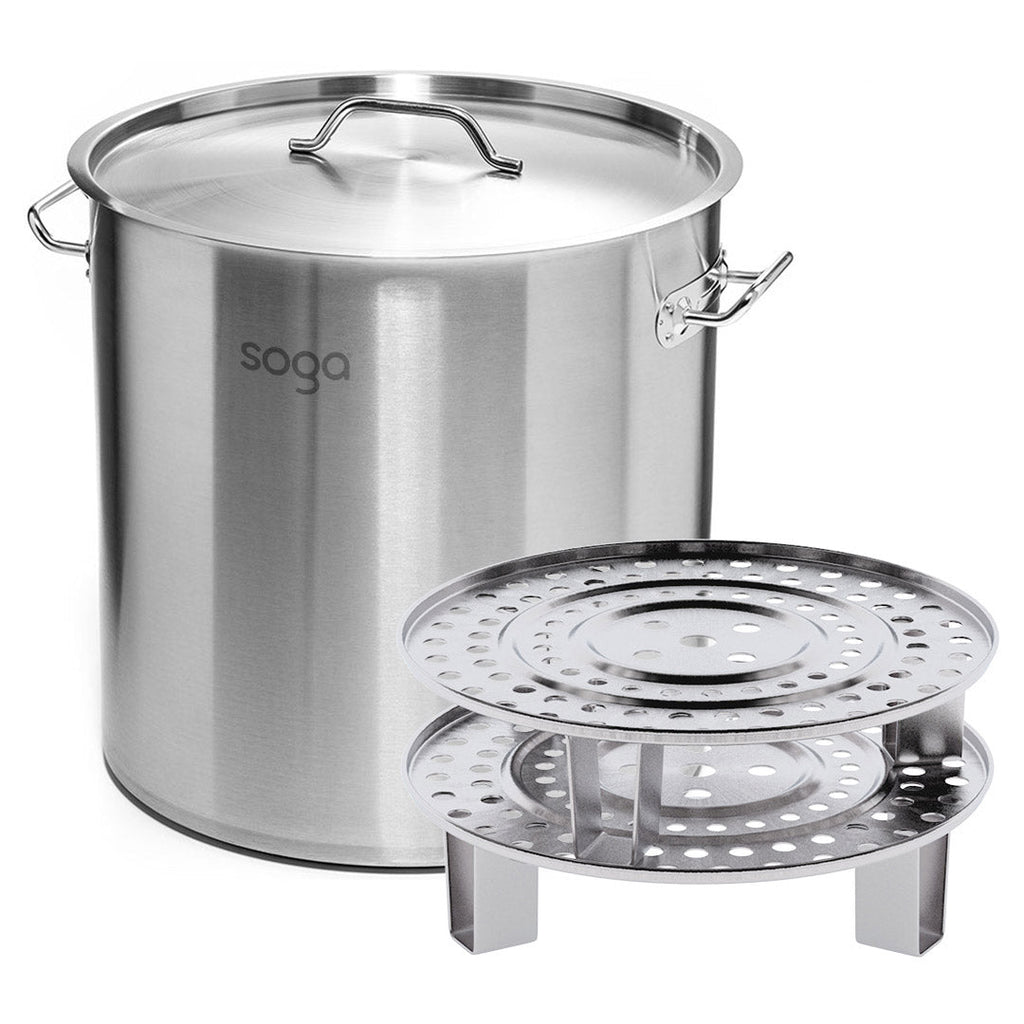 SOGA 33L Stainless Steel Stock Pot with Two Steamer Rack Insert Stockpot Tray $ 267.50
