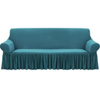 SOGA 4-Seater Blue Sofa Cover with Ruffled Skirt Couch Protector High Stretch Lounge Slipcover Home Decor $ 111.50