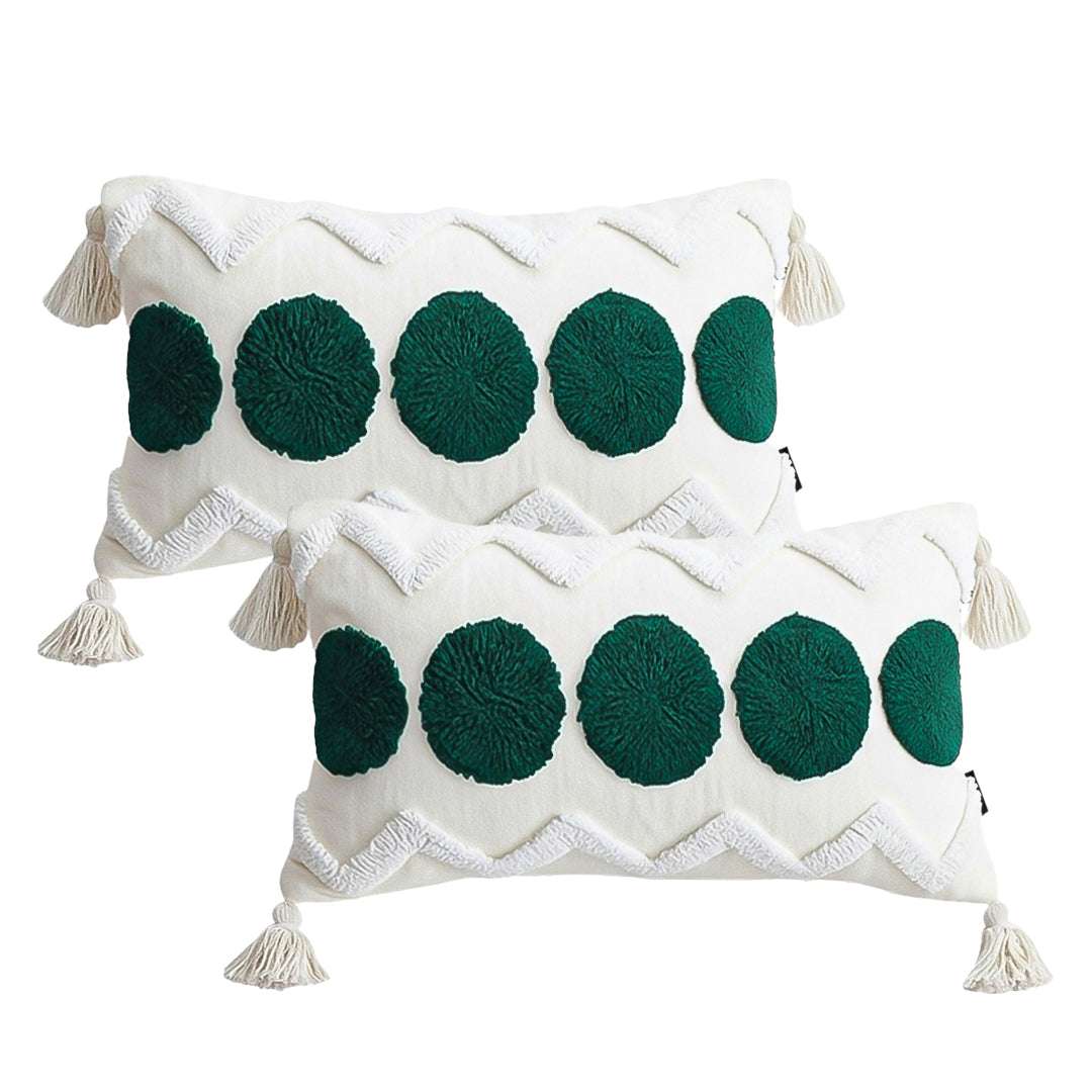 SOGA 2X 30cm Cream Green Circle Pom Chevron Tassel Decorative Pillow $ 140